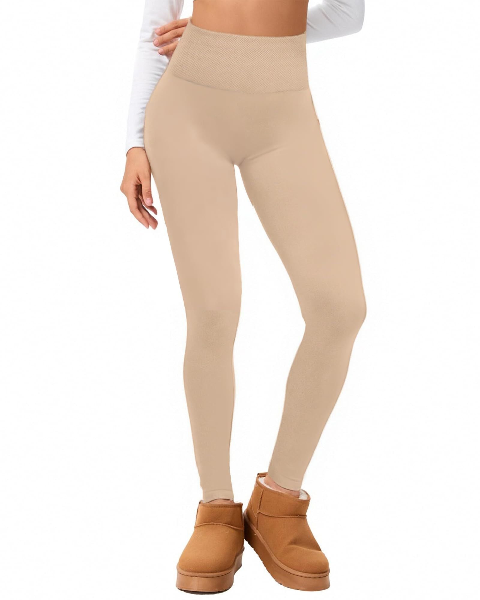 Foundation skin AU14 Women Lyocell High Waist Thermal Long Johns, Fleece Lined Slim Fit Base Layer Pants, Stretchy Warm Inner Thermal Leggings for Autumn Winter