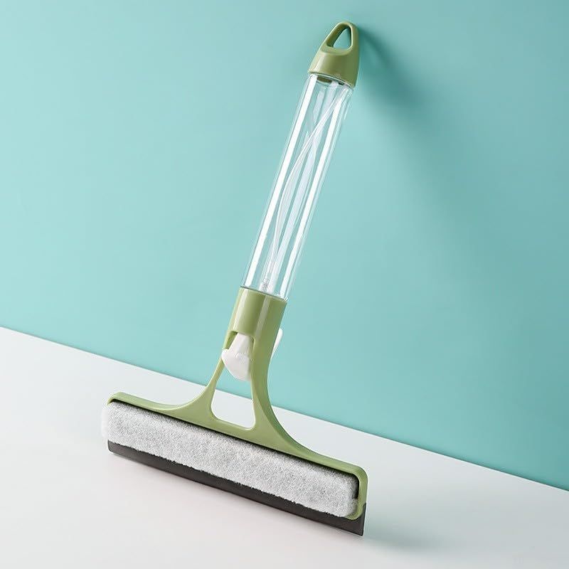 Green 2-in-1 for  Window Squeegee with Built-in Sprayer, Silicone Glass Cleaner Scraper with Sponge Wiper Shower Mirrors Cars, Streak- Cleaning Tool.