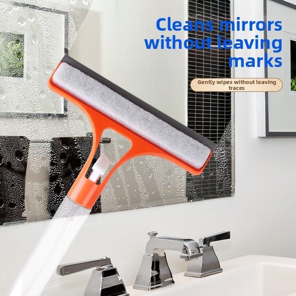 Green 2-in-1 for  Window Squeegee with Built-in Sprayer, Silicone Glass Cleaner Scraper with Sponge Wiper Shower Mirrors Cars, Streak- Cleaning Tool.
