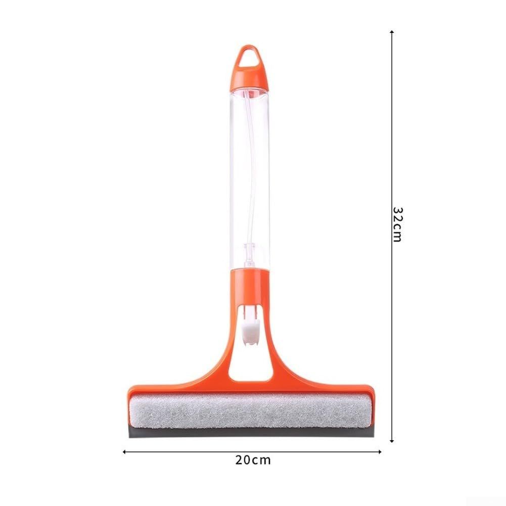 Orange 2-in-1 for  Window Squeegee with Built-in Sprayer, Silicone Glass Cleaner Scraper with Sponge Wiper Shower Mirrors Cars, Streak- Cleaning Tool.