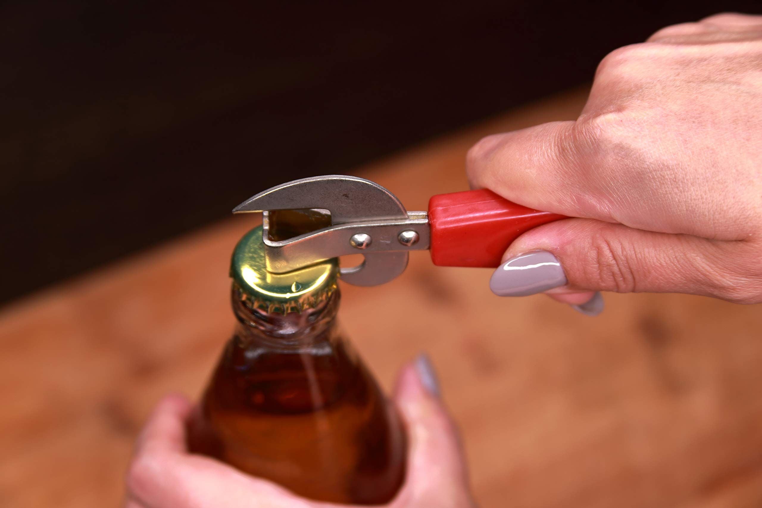 Manual Can Opener, Stainless Steel Bottle Opener Manual with Plastic Handle, Easy Open Multifunctional Side Cut Traditional Stab Can & Tin Opener for Kitchen Camping Traveling