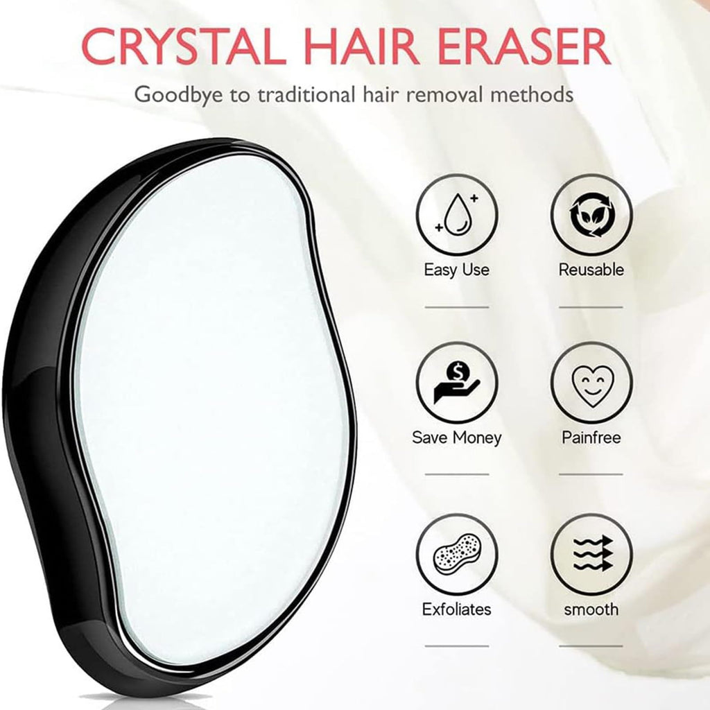 Black Crystal Hair Eraser for Women Men, Reusable Painless Body Hair Remover, Portable Exfoliation Epilator Tool to Remove Hair on Arms Legs Back