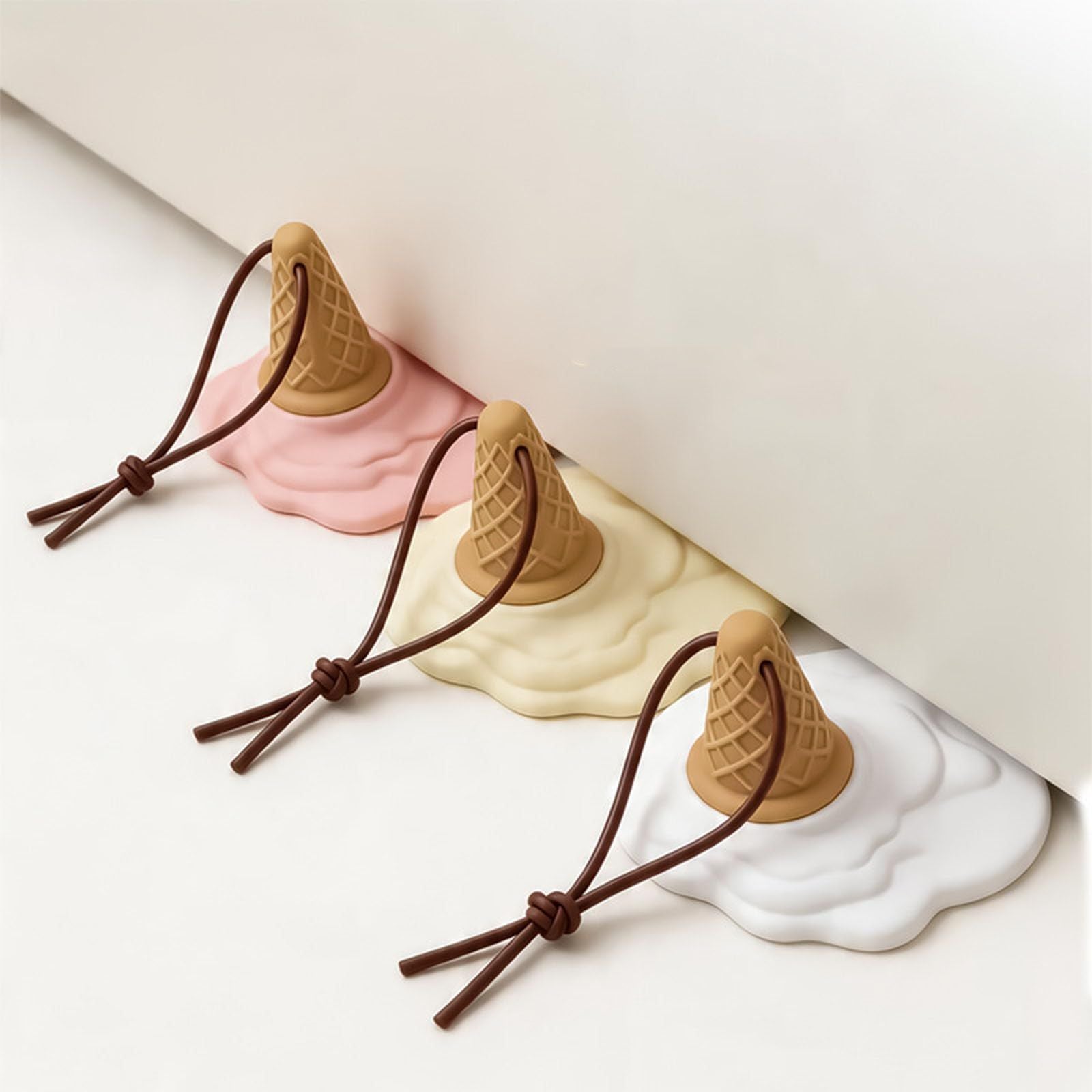 KhakiKhaki Cartoon Ice Cream Shaped Silicone Door Stopper with Suction Cup Base Detachable Lanyard Multi‑Color Optional for Household Door Positioning Anti‑Collision Interior Safety Layout