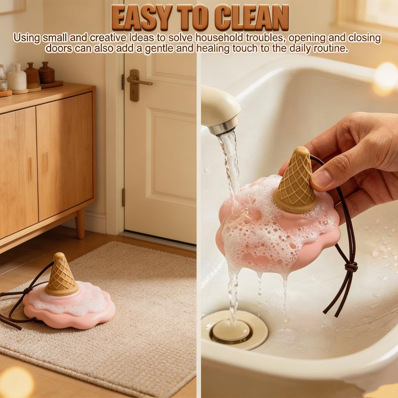 KhakiKhaki Cartoon Ice Cream Shaped Silicone Door Stopper with Suction Cup Base Detachable Lanyard Multi‑Color Optional for Household Door Positioning Anti‑Collision Interior Safety Layout