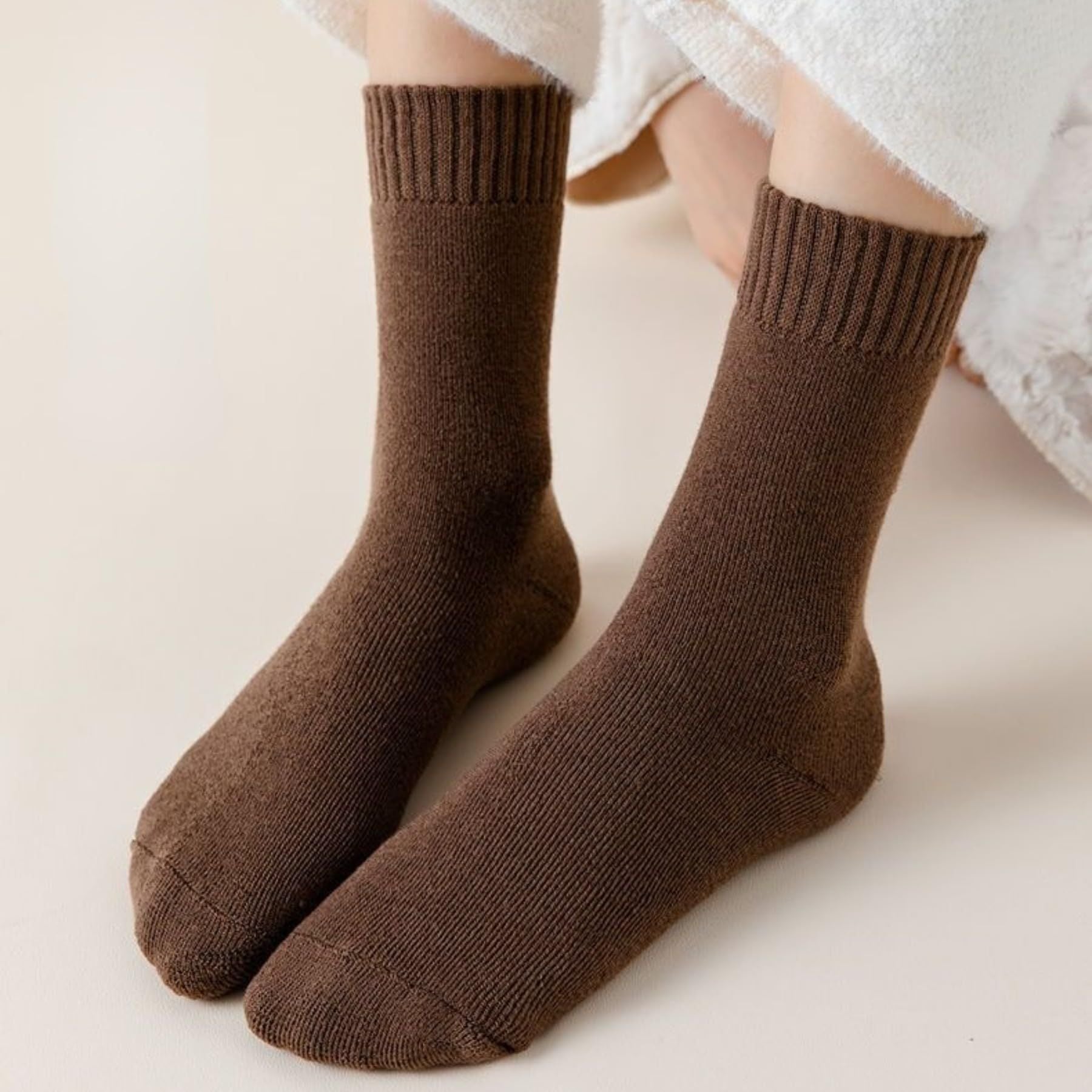 5 Pairs Purple Thermal Mid-Calf Socks Thermal Mid-Calf Socks - Thick Fleece Lined Winter Socks, Heat Retention Cotton Socks for Men & Women, Cold Weather Cozy Wear