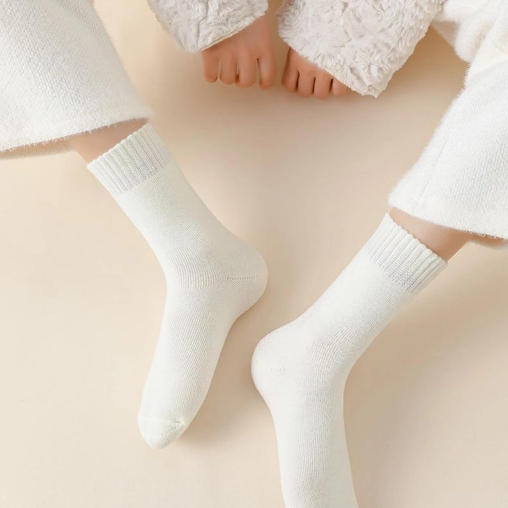 5 Pairs Coffee Thermal Mid-Calf Socks Thermal Mid-Calf Socks - Thick Fleece Lined Winter Socks, Heat Retention Cotton Socks for Men & Women, Cold Weather Cozy Wear