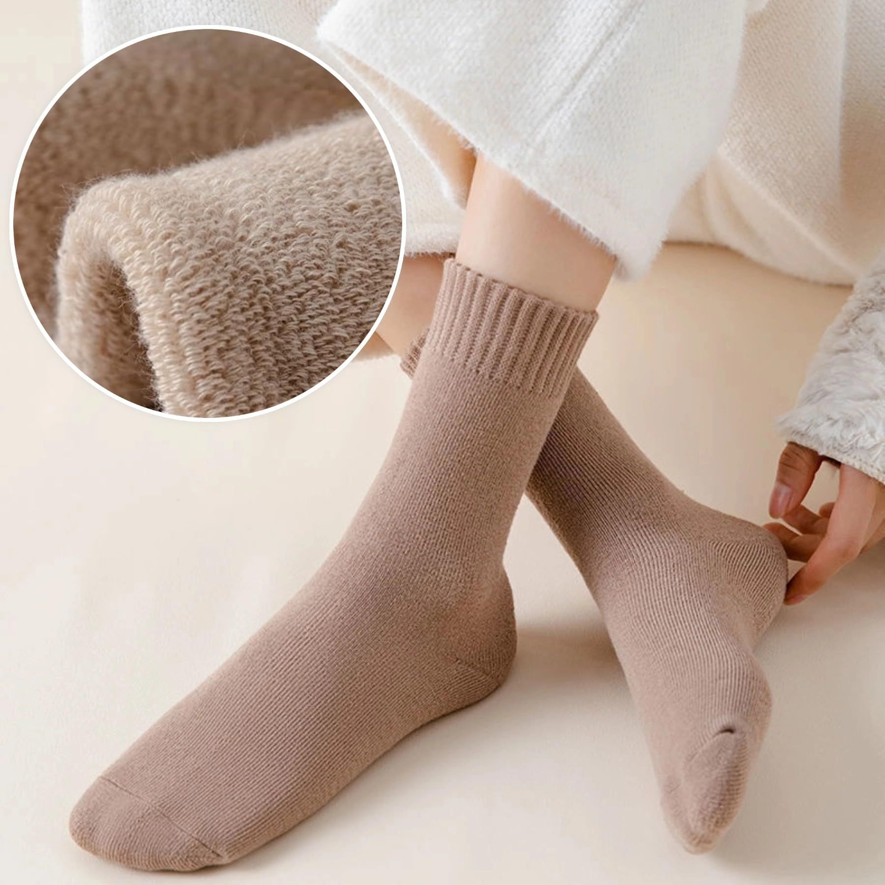 10 Pairs Coffee Thermal Mid-Calf Socks Thermal Mid-Calf Socks - Thick Fleece Lined Winter Socks, Heat Retention Cotton Socks for Men & Women, Cold Weather Cozy Wear