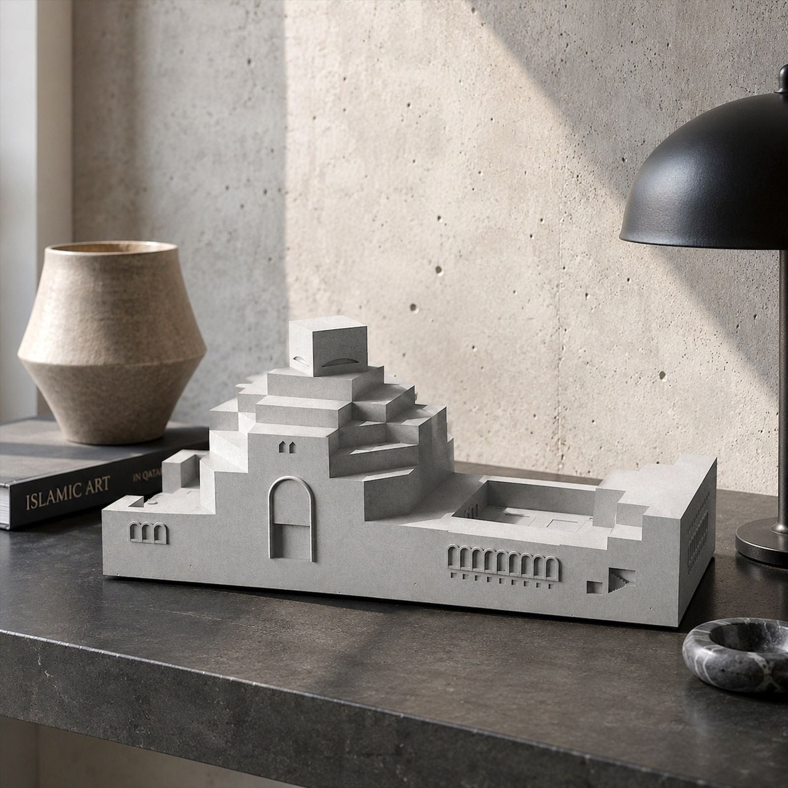 Museum of Islamic Art Doha Concrete Model Architectural Replica Sculpture & Desktop Decor（Grey）