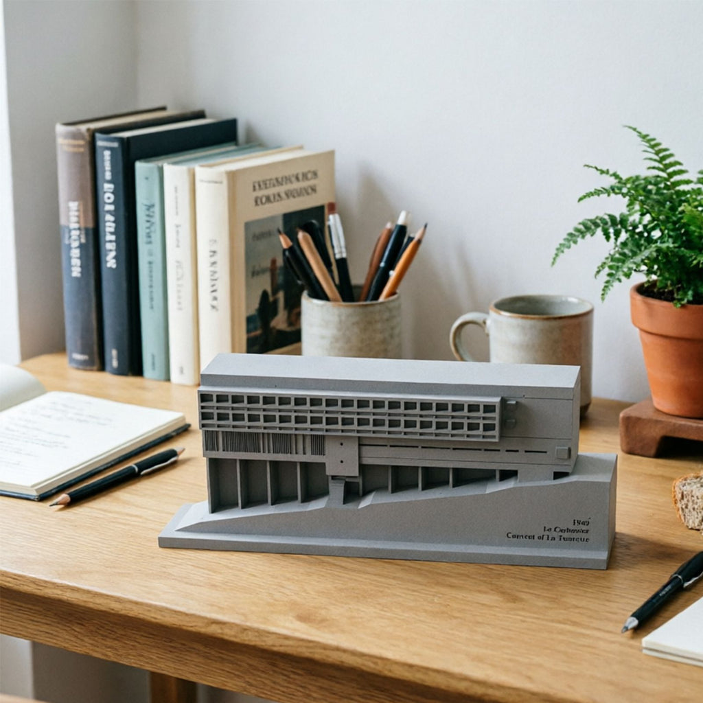 La Tourette Convent Concrete Architectural Model Modernist Masterpiece Replica for Desk Decor & Collectors（Grey）