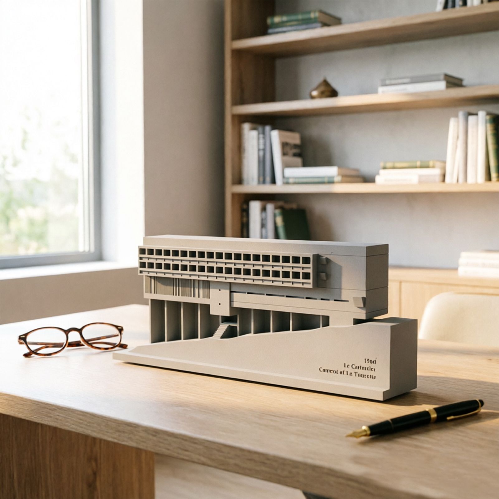 La Tourette Convent Concrete Architectural Model Modernist Masterpiece Replica for Desk Decor & Collectors（Grey）