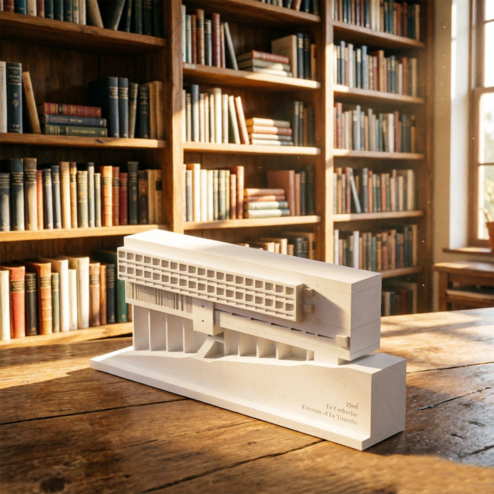 La Tourette Convent Concrete Architectural Model Modernist Masterpiece Replica for Desk Decor & Collectors（White）