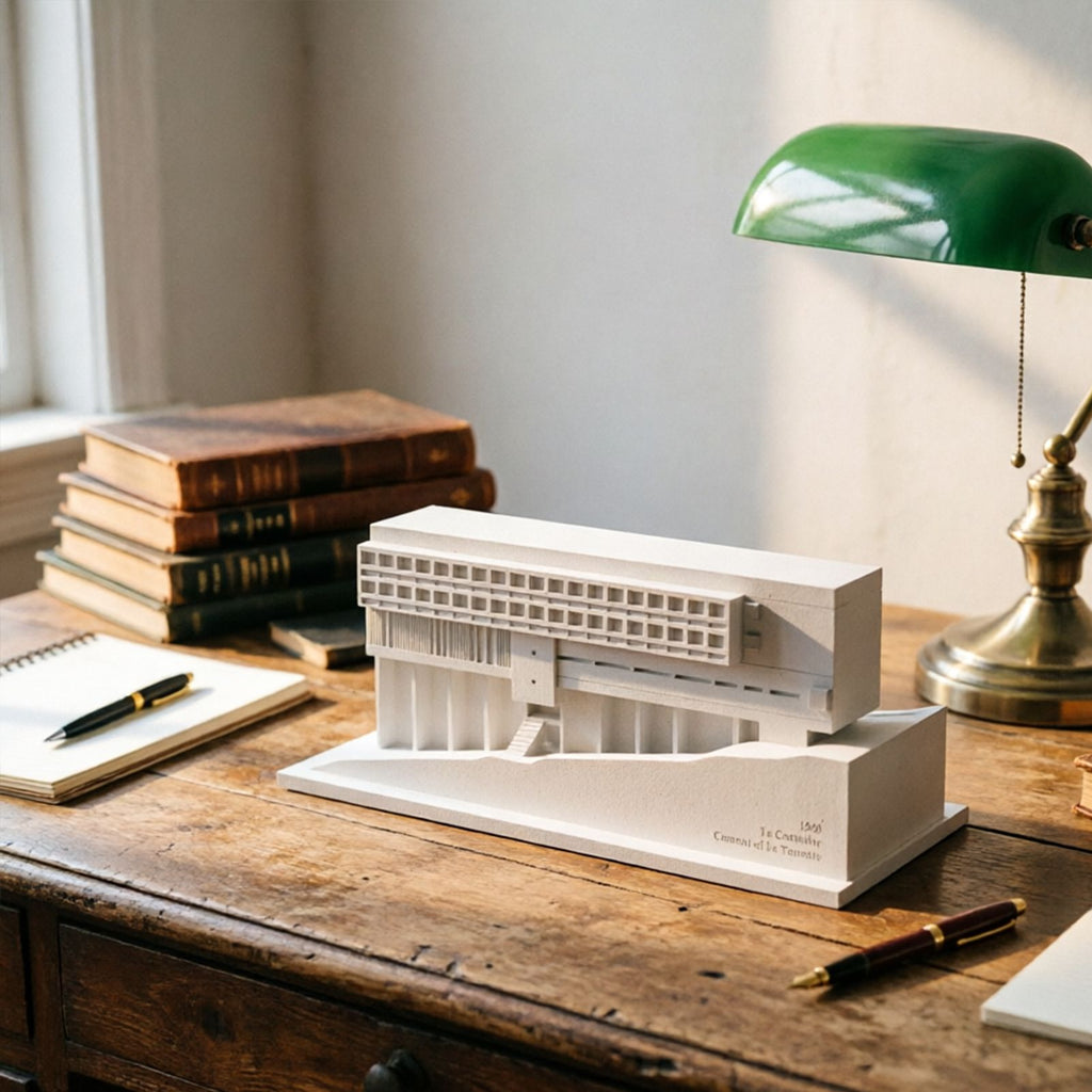La Tourette Convent Concrete Architectural Model Modernist Masterpiece Replica for Desk Decor & Collectors（White）