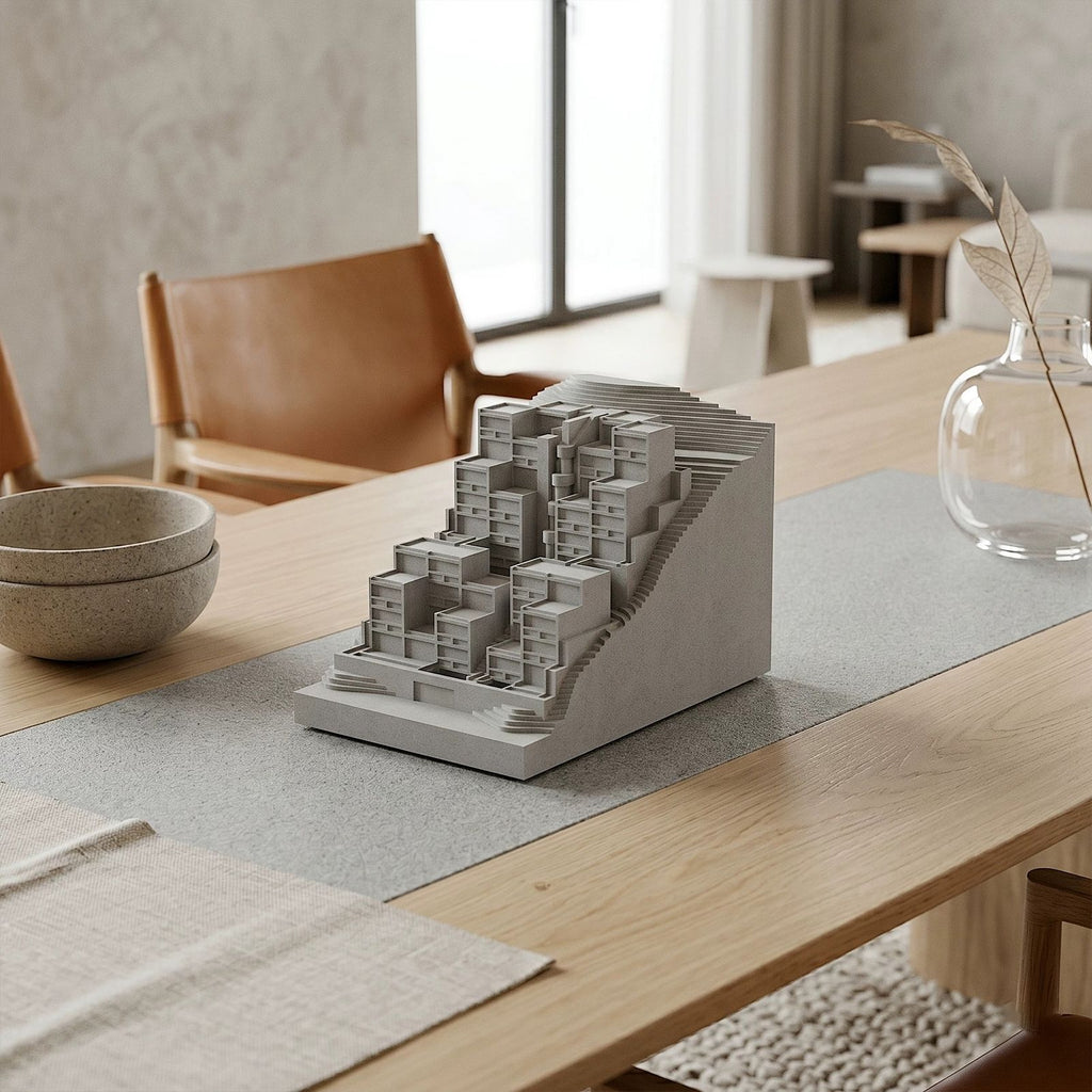 Rokko Housing Concrete Architectural Model - Minimalist Desk Decor & Collectible Sculpture for Architects and Design Lovers（Grey）