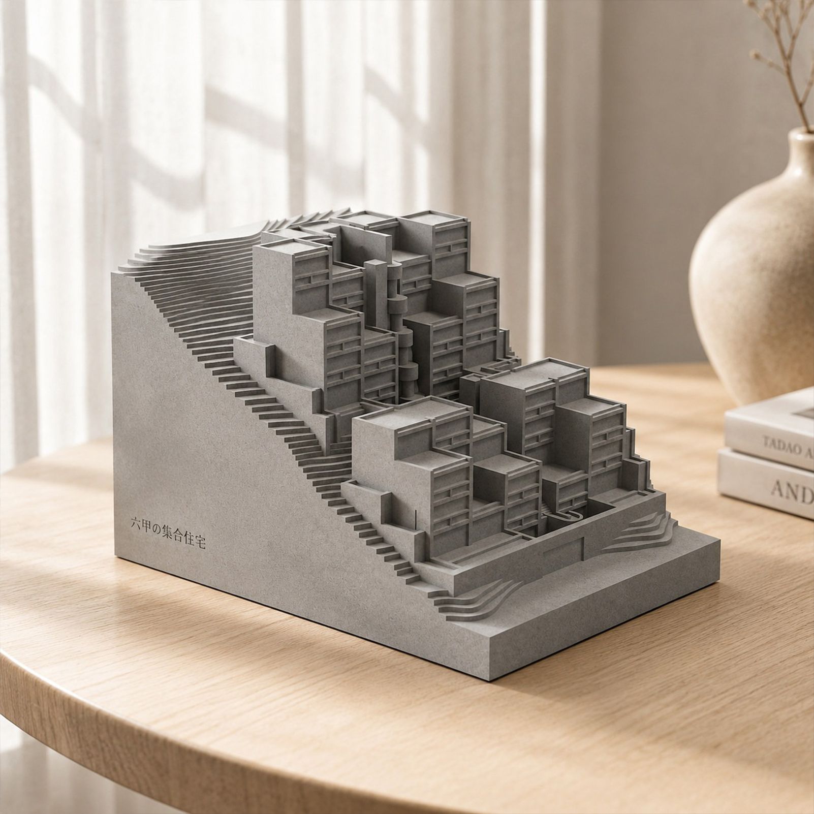 Rokko Housing Concrete Architectural Model - Minimalist Desk Decor & Collectible Sculpture for Architects and Design Lovers（Grey）