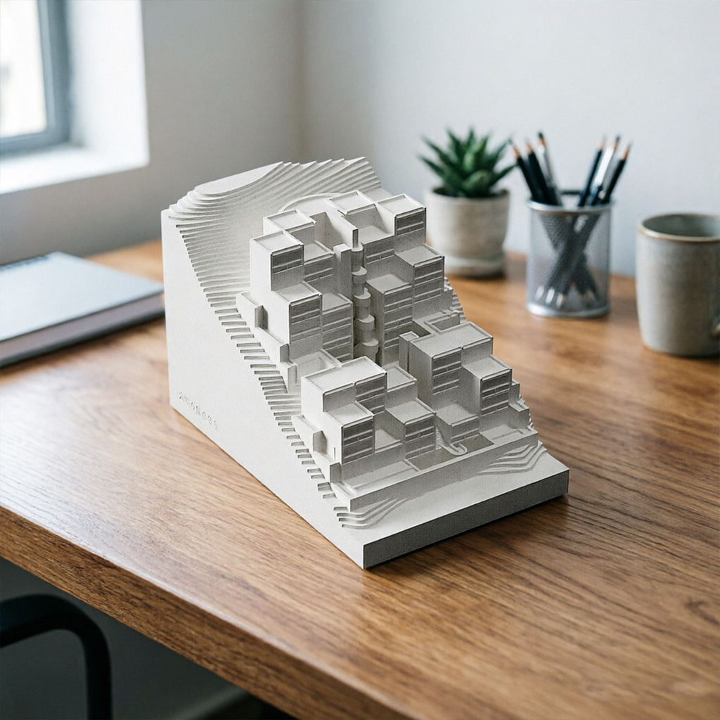 Rokko Housing Concrete Architectural Model - Minimalist Desk Decor & Collectible Sculpture for Architects and Design Lovers（White）