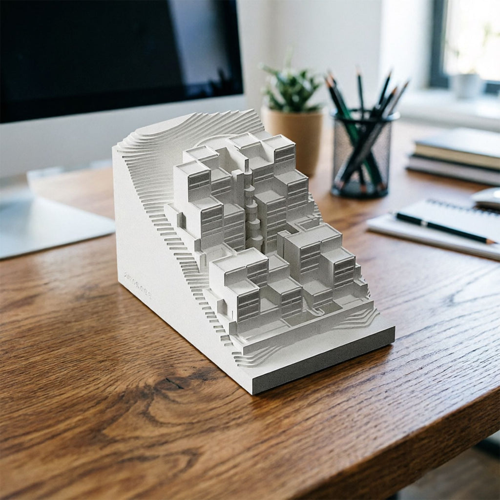 Rokko Housing Concrete Architectural Model - Minimalist Desk Decor & Collectible Sculpture for Architects and Design Lovers（White）