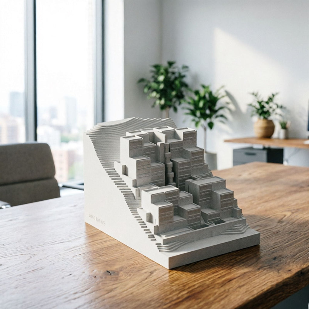 Rokko Housing Concrete Architectural Model - Minimalist Desk Decor & Collectible Sculpture for Architects and Design Lovers（White）
