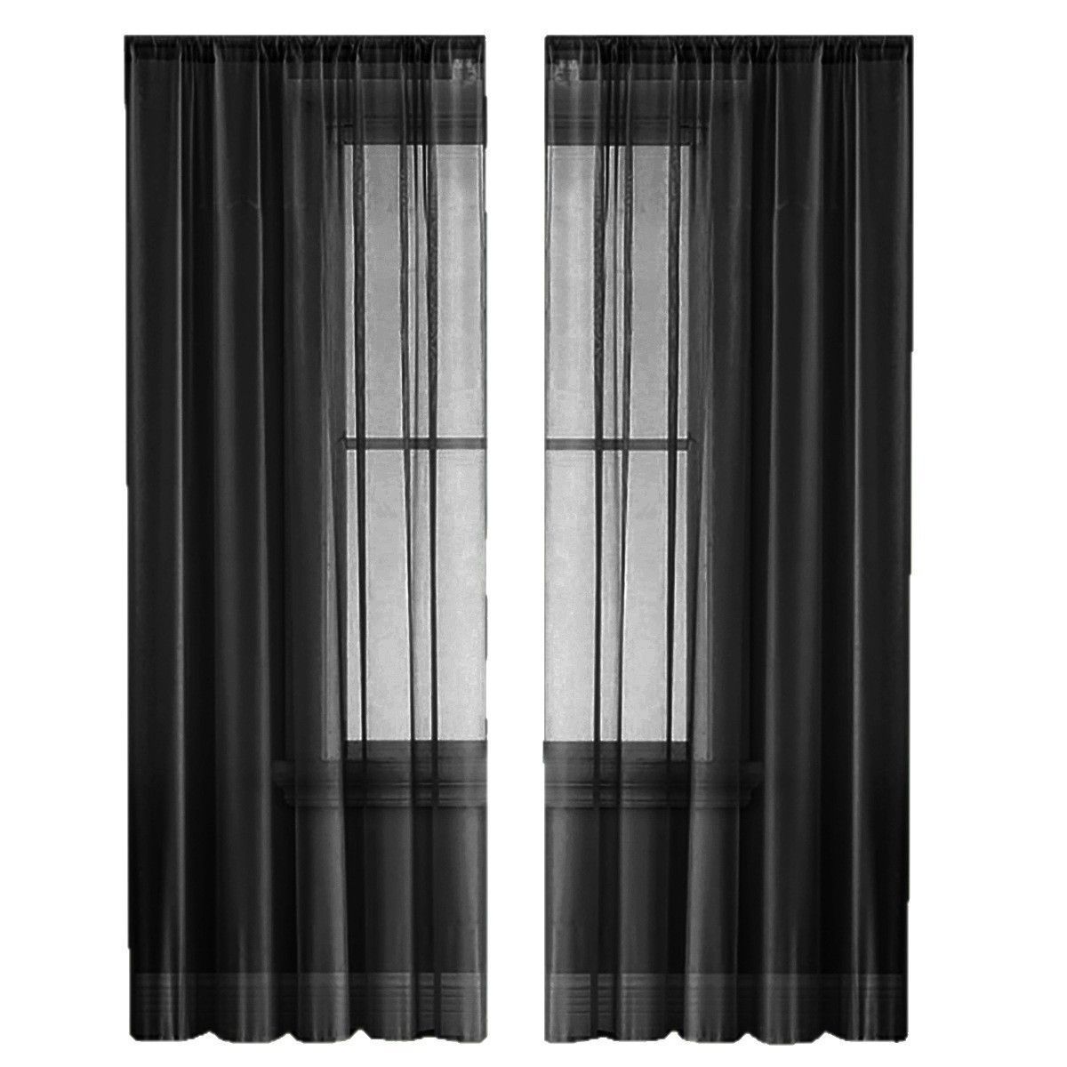 2 Pack Semi Blackout Sheer Curtains Black