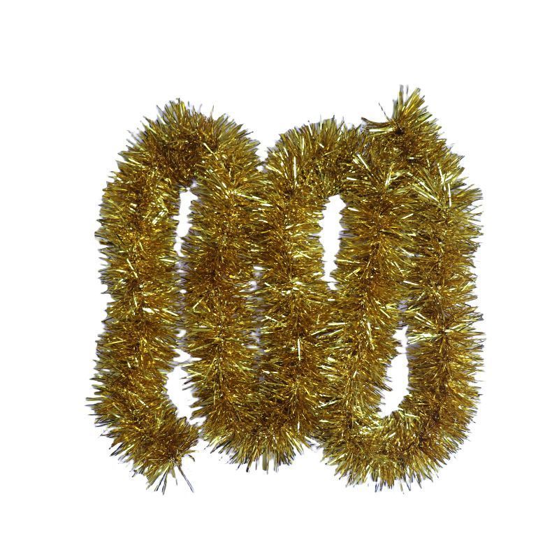 Thick Tinsel Garland 2M Dark Green with Green Trim 5pcs
