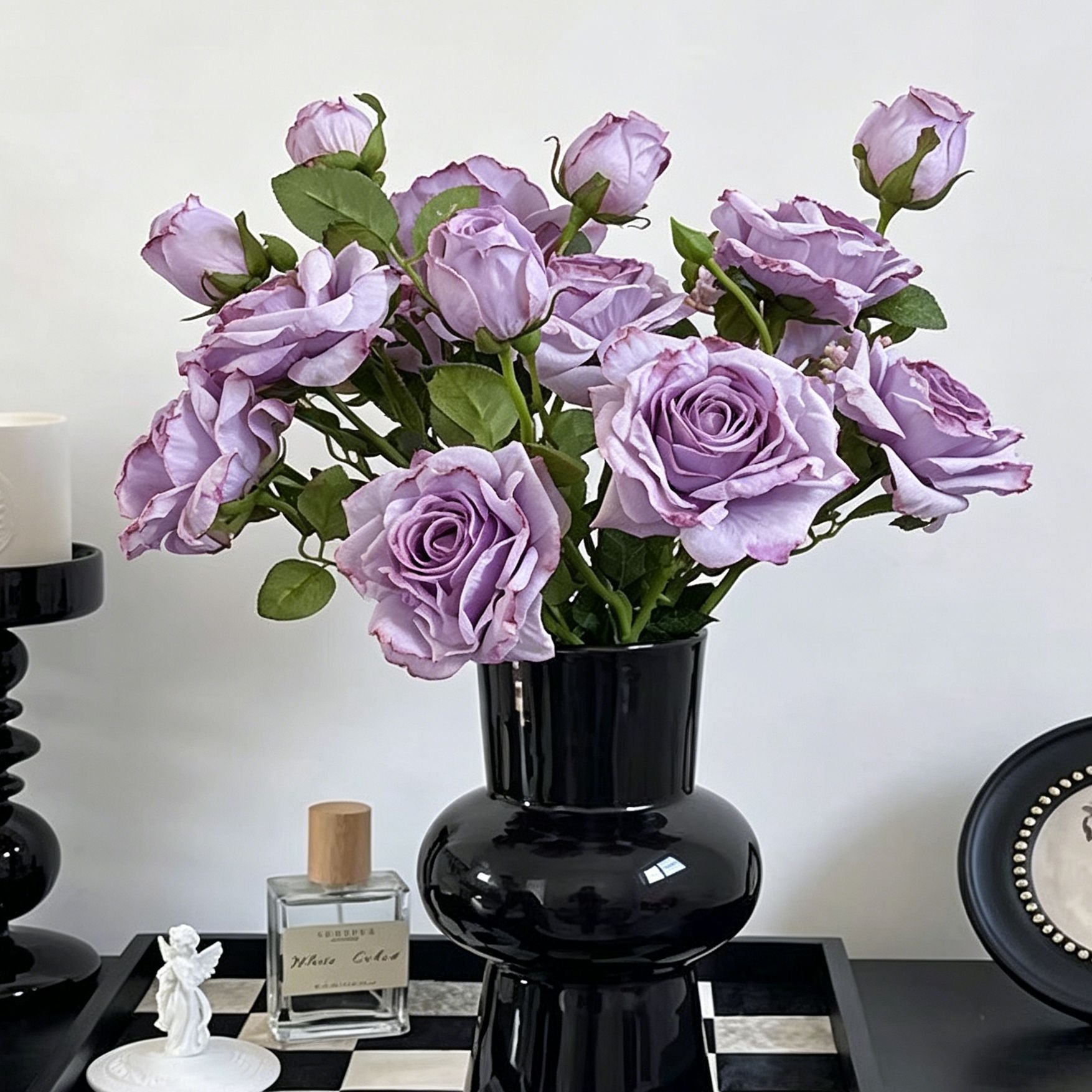 Vintage Burnt Edge Artificial Rose, Purple Dreamy Decor, 3 Pack