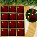 24pk Flocked Xmas Baubles Metal Cap, Burgundy 6cm