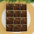 24pk Flocked Xmas Baubles Metal Cap, Dark Brown 6cm