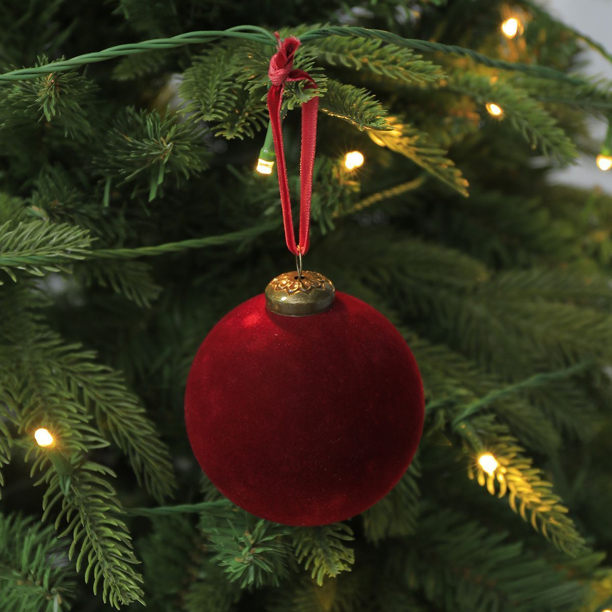 24pk Flocked Xmas Baubles Metal Cap, Avocado 8cm