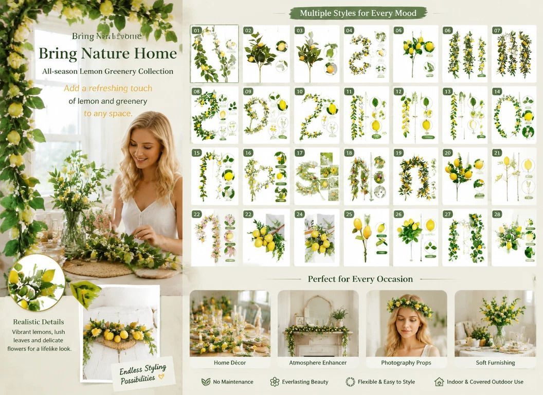 Style B 5 Fork Lemon Bouquet Tabletop Floral Decor Set of 2