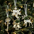 12pk Mixed White Gold Xmas Tree Baubles All 4 Designs Pack