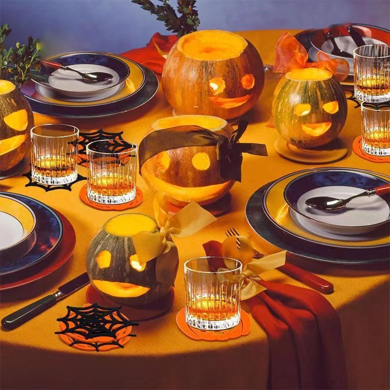 5pk Felt Pumpkin Halloween Coasters Heat Resistant Drink Mats
