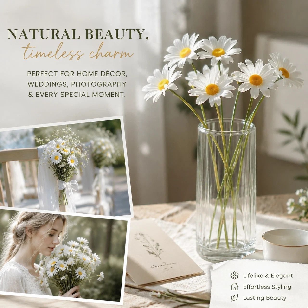 Sunshine Australian Patio Artificial Chamomile, Soft Floral Ornament For Wedding & Hotel 50 pcs