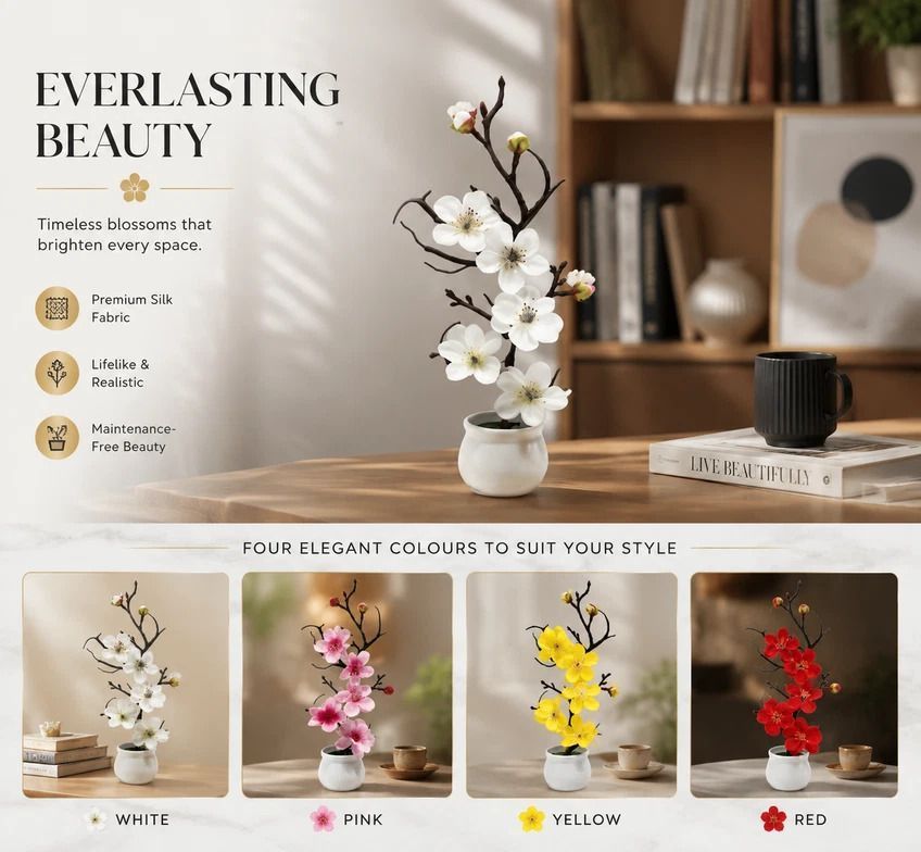 Soft Silk Wintersweet Jar Bonsai Table Decor Yellow