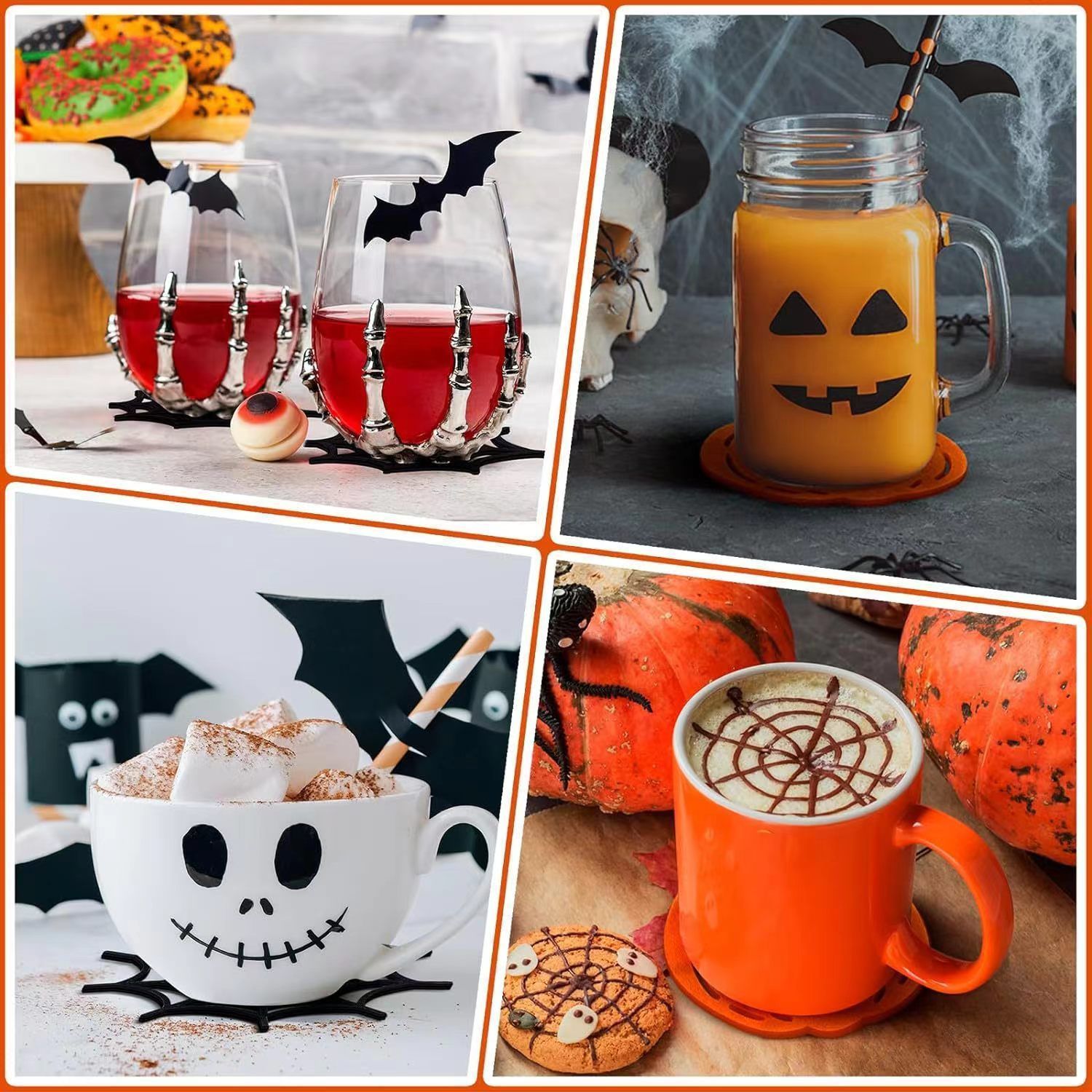 14pk Mixed Pumpkin & Spider Web Halloween Felt Coasters