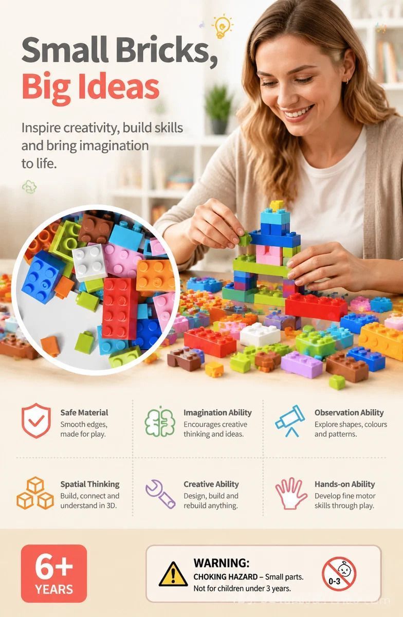 Engaging Mini Building Blocks DIY Puzzle Toy, 500pcs Plain Bag Regular Colours (Separater & Instruction Included)