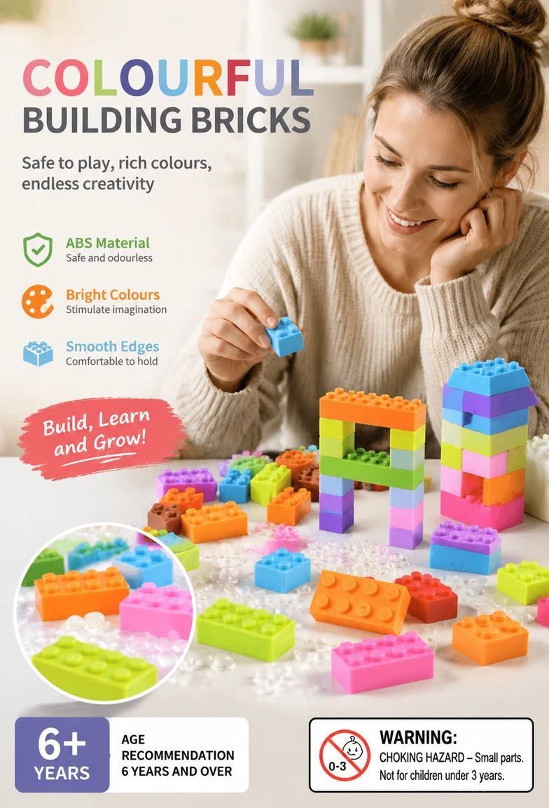 Portable Mini Building Blocks DIY Puzzle Toy, 200pcs Plain Bag Regular Colours (Separater & Instruction Included)