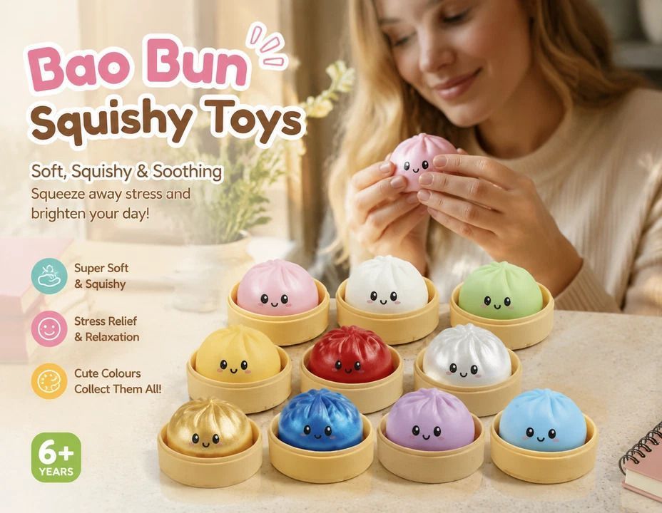 Stress Relief Duo Glitter Salmon Pink & Glitter Blue Bun Squishy 2 Pack, Chill Relax Pair