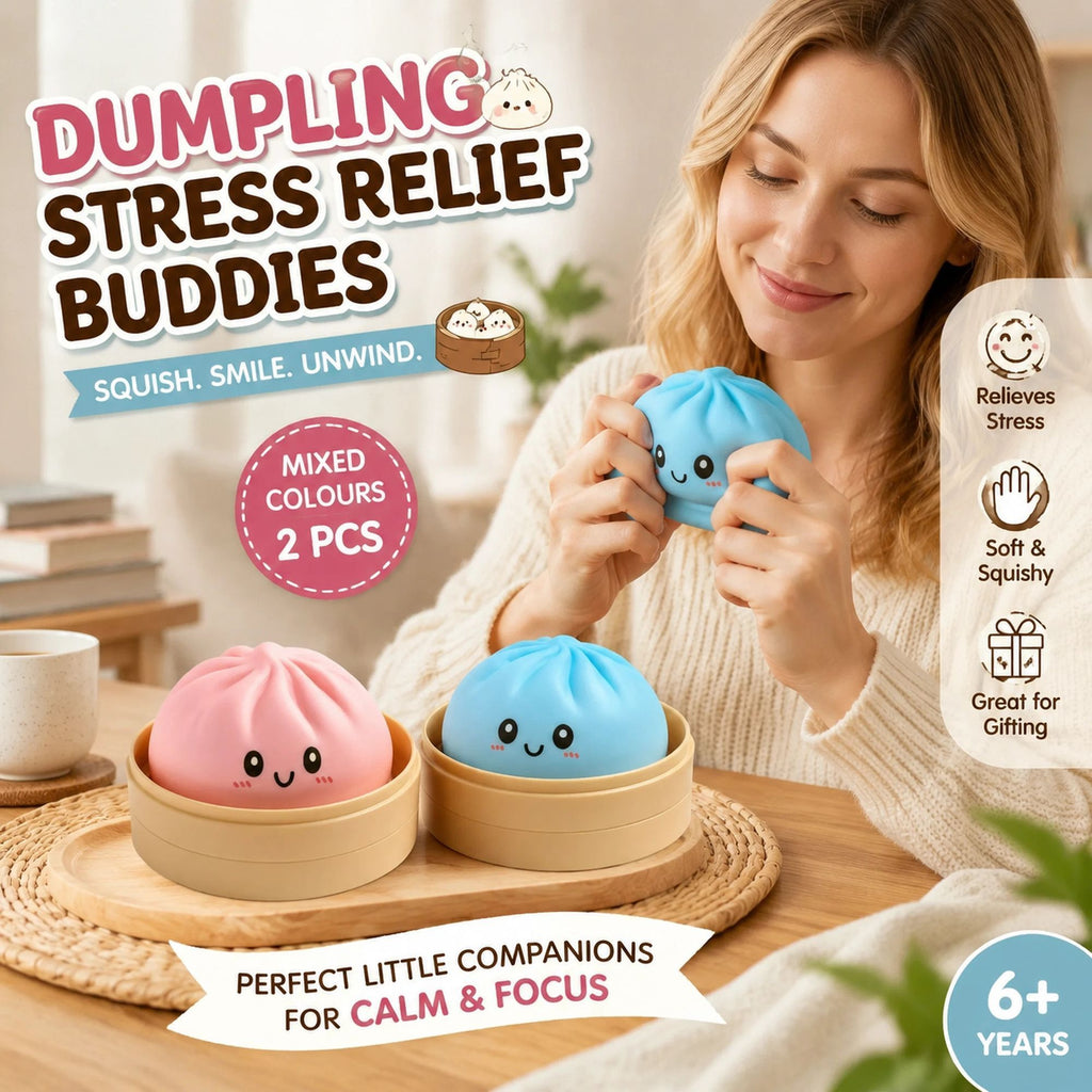Stress Relief Duo Plain Pink & Plain Blue Bun Squishy 2 Pack, Cool Pastel Pair