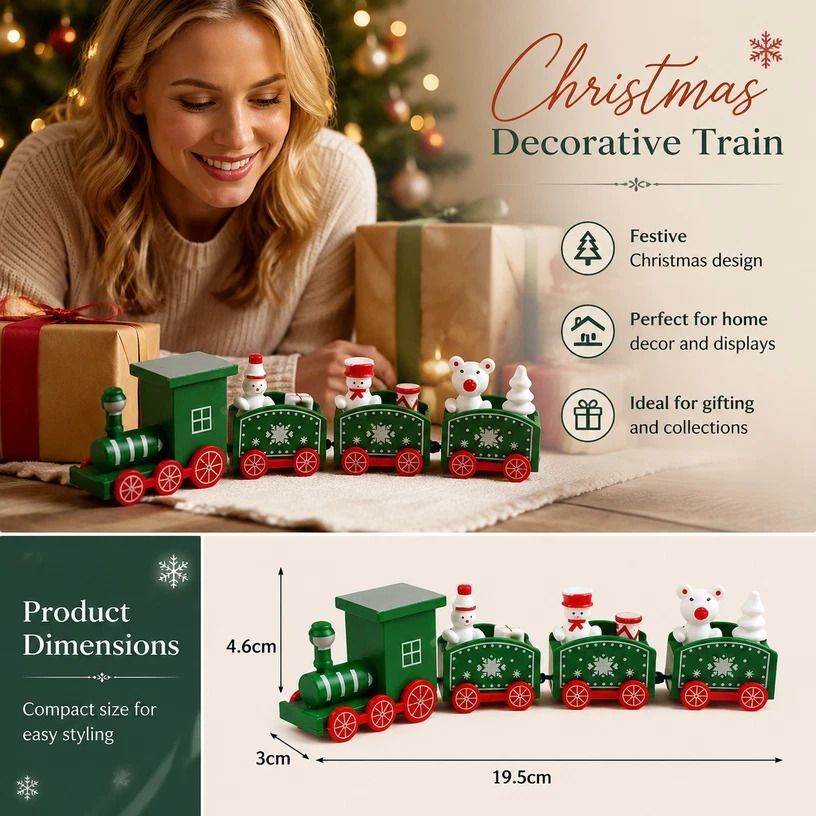 Christmas Decor Train Ornament Plastic Xmas Gift, Green Box