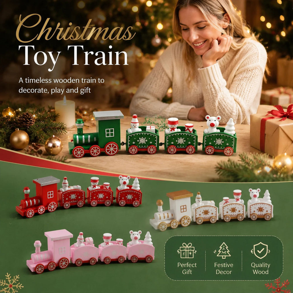 Christmas Decor Train Ornament Plastic Xmas Gift, White Box