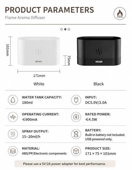 2 Pack USB Flame Diffuser, White & Black RGB Light Pair