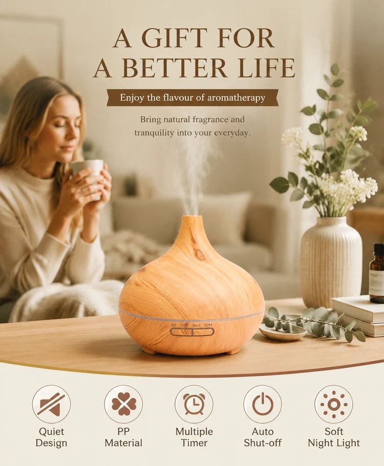 Onion Wood Grain Aroma Diffuser, White Wood + Remote, 24V AU Plug, Christmas Gift