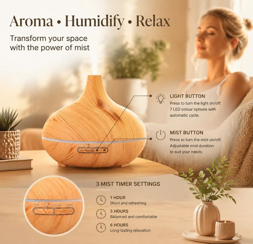 Onion Wood Grain Aroma Diffuser Combo A + Remote, 24V AU Plug, Xmas Hamper Gift