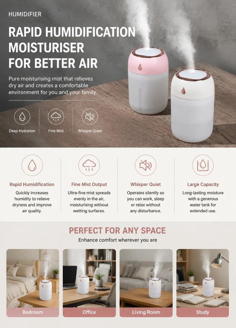 2 Pack Water Drop Humidifier 330ML Green, Mixed Holiday Pack