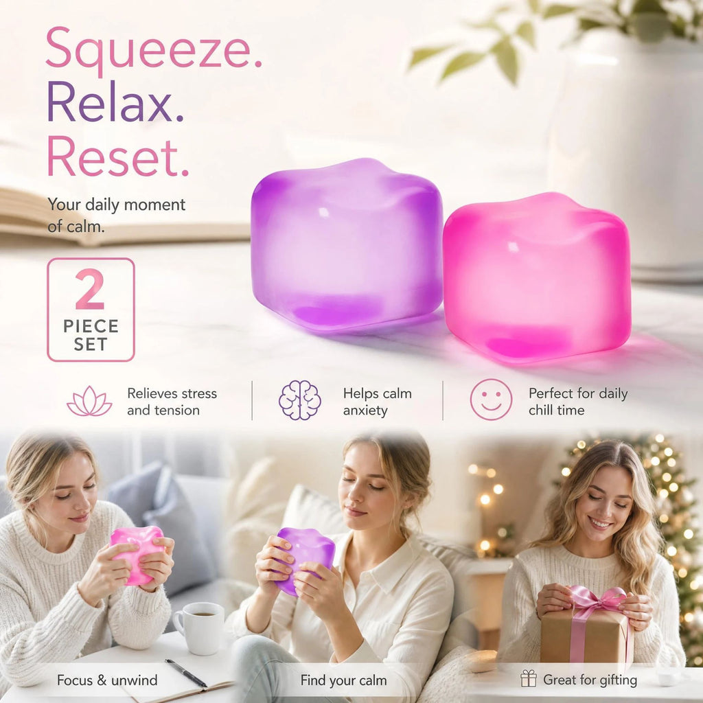 Slow-Rise Ice Cube Squishy Stress Toy - 2 Pack (Purple & Pink)