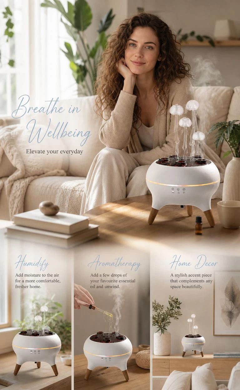 Sound Sensing Jellyfish Fragrance Diffuser, Dynamic RGB Glow, Silent Home Spa Companion