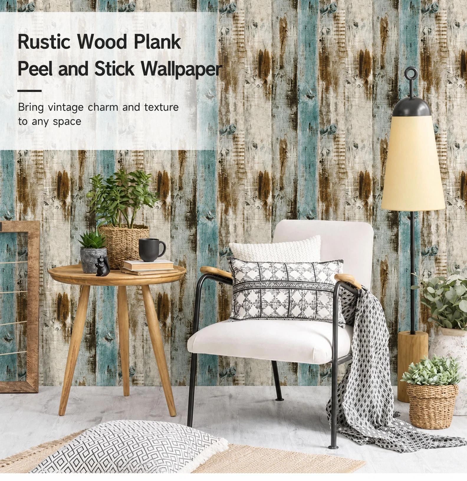 Self Adhesive Vintage Wall Covering 0.45x6M, Rust Iron Brick Texture, Industrial Style Decor