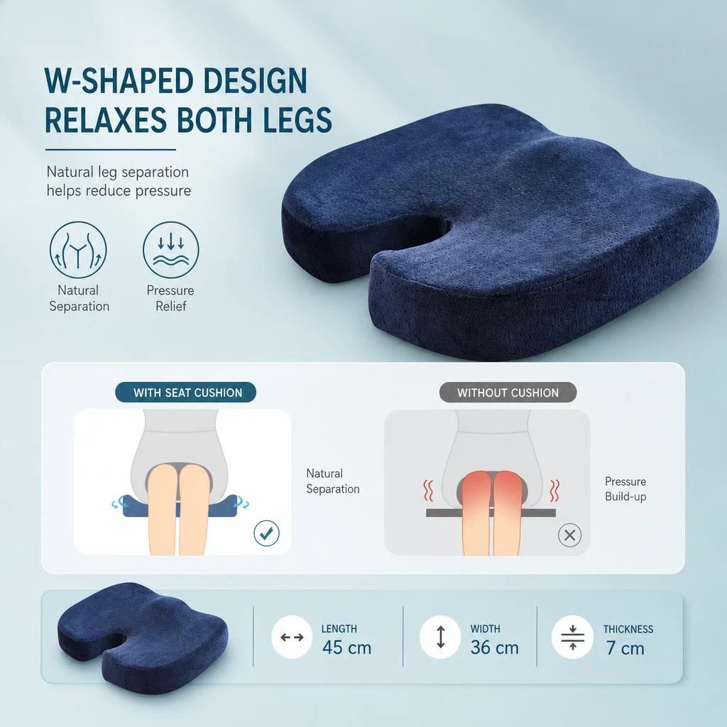 Gel Infused Memory Foam Seat Cushion 45x36x7, Breathable Mesh Black, Cooling Pressure Relief