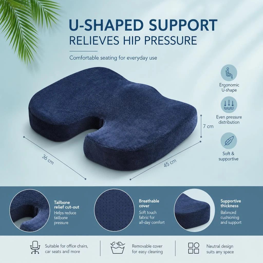 Mesh Grey Seat Waist Cushion Combo 45x36x7, Ergonomic Pack For Home & Vehicle
