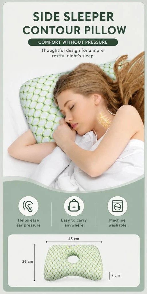 Washable Inner Ear Guard Pillow 39x28x6, Bohr Grey, Comfortable Daily Rest