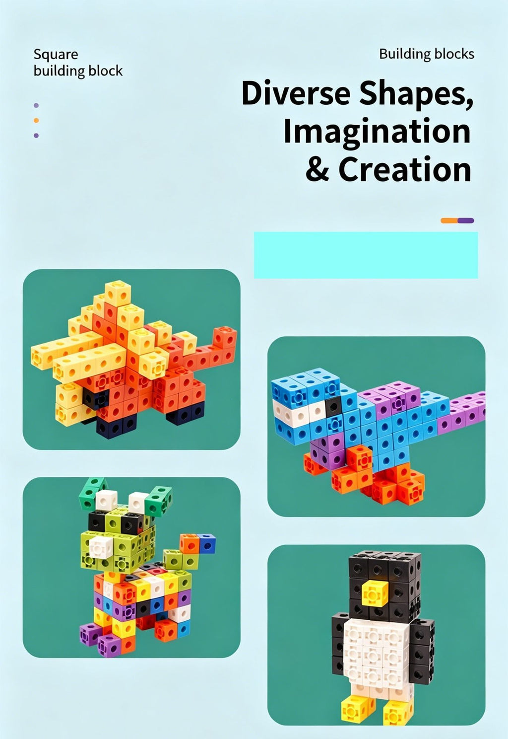 100pcs 10 Colors Mixed PP Square Building Blocks